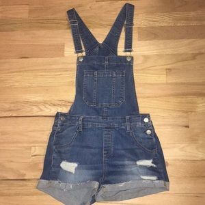 Denim overall shorts